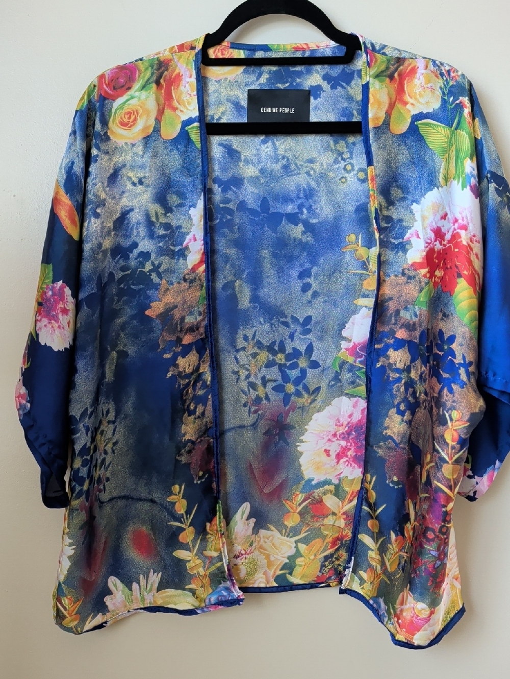 Genuine People Floral Blue Kimono Style Top - Size M